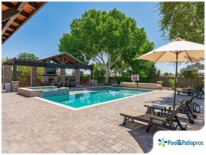 pool deck in front of a clean pool